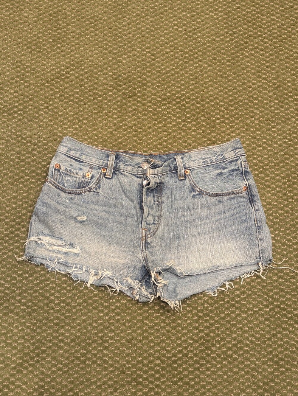 levi's light blue Distressed cutoff jean shorts